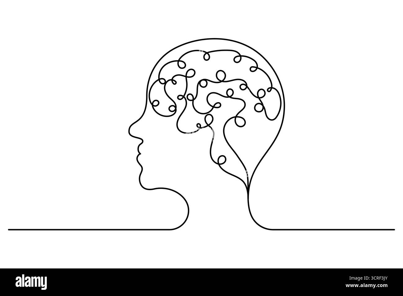 Cerveau humain une ligne dessinant un vecteur continu isolé sur le style minimaliste blanc. Illustration de Vecteur