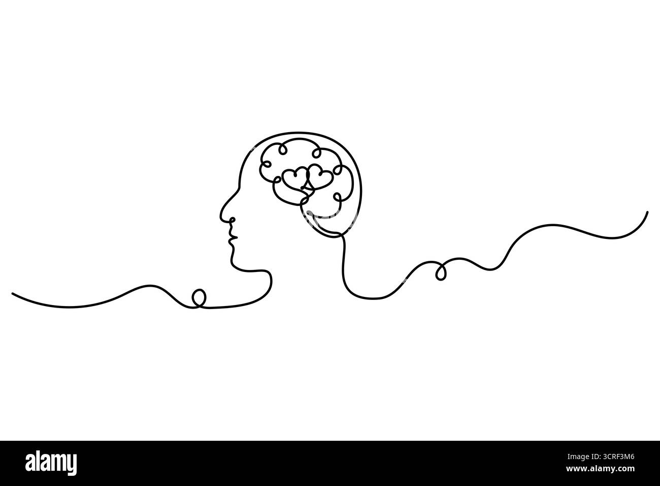 Cerveau humain une ligne dessinant un vecteur continu isolé sur le style minimaliste blanc. Illustration de Vecteur