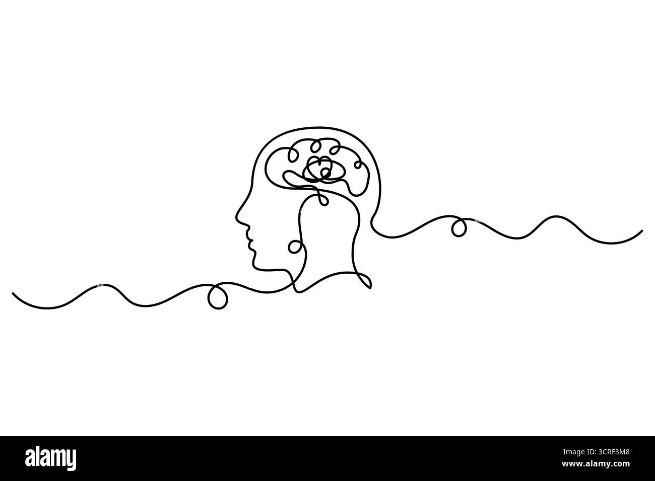Cerveau humain une ligne dessinant un vecteur continu isolé sur le style minimaliste blanc. Illustration de Vecteur
