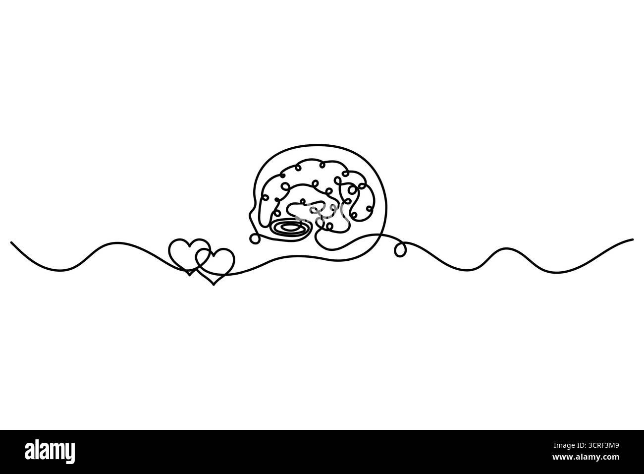 Cerveau humain une ligne dessinant un vecteur continu isolé sur le style minimaliste blanc. Illustration de Vecteur