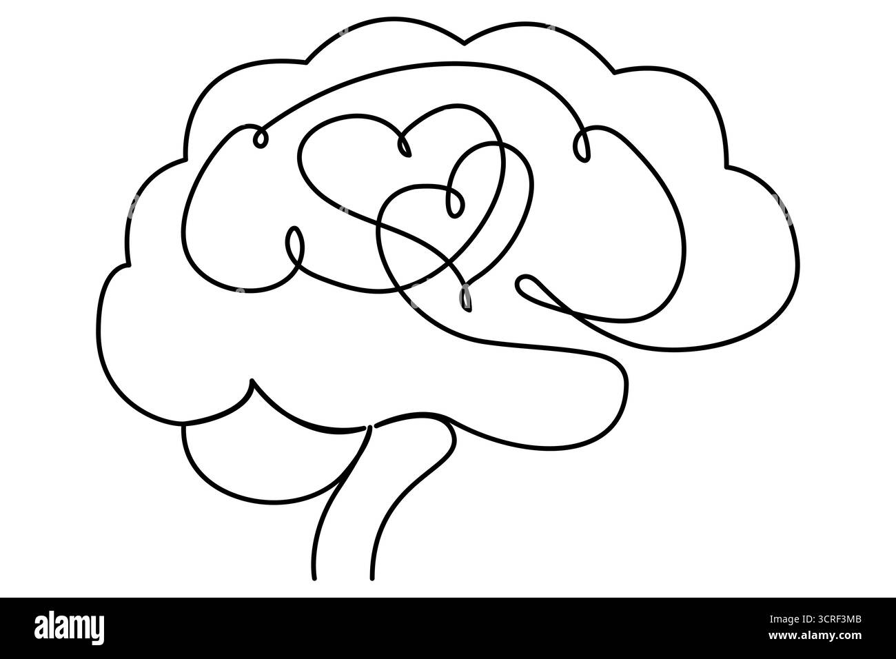 Cerveau humain une ligne dessinant un vecteur continu isolé sur le style minimaliste blanc. Illustration de Vecteur