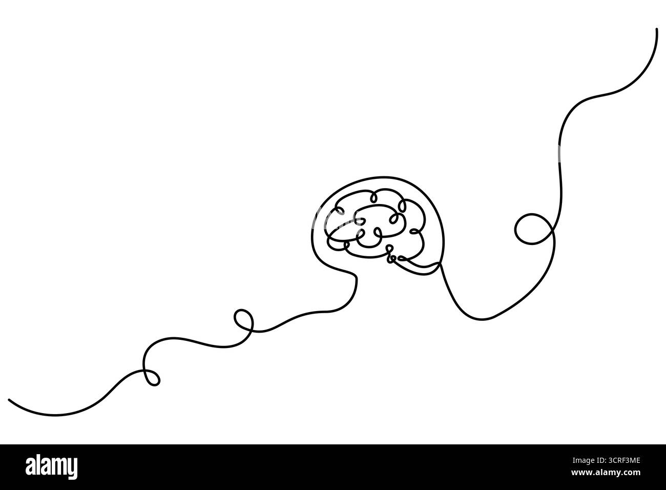 Cerveau humain une ligne dessinant un vecteur continu isolé sur le style minimaliste blanc. Illustration de Vecteur