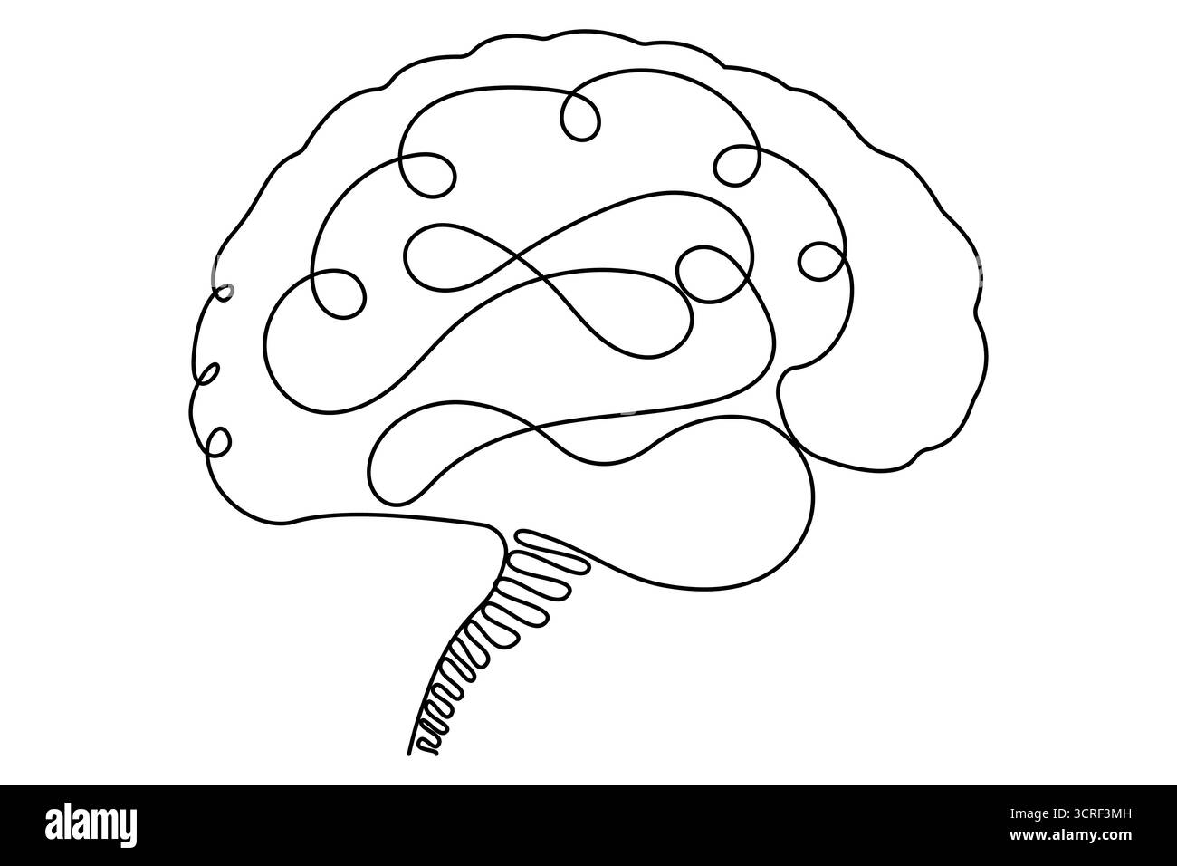 Cerveau humain une ligne dessinant un vecteur continu isolé sur le style minimaliste blanc. Illustration de Vecteur