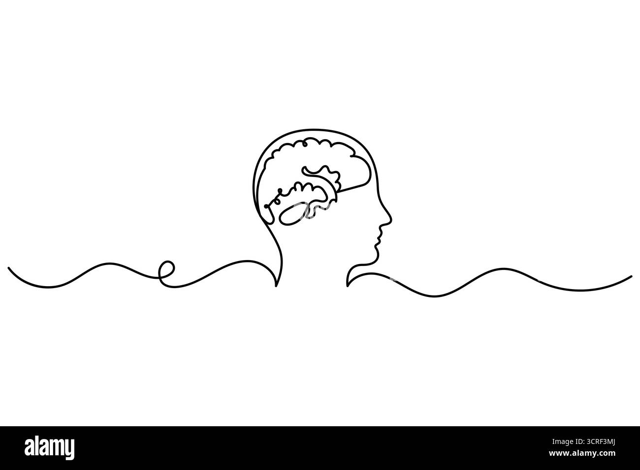Cerveau humain une ligne dessinant un vecteur continu isolé sur le style minimaliste blanc. Illustration de Vecteur