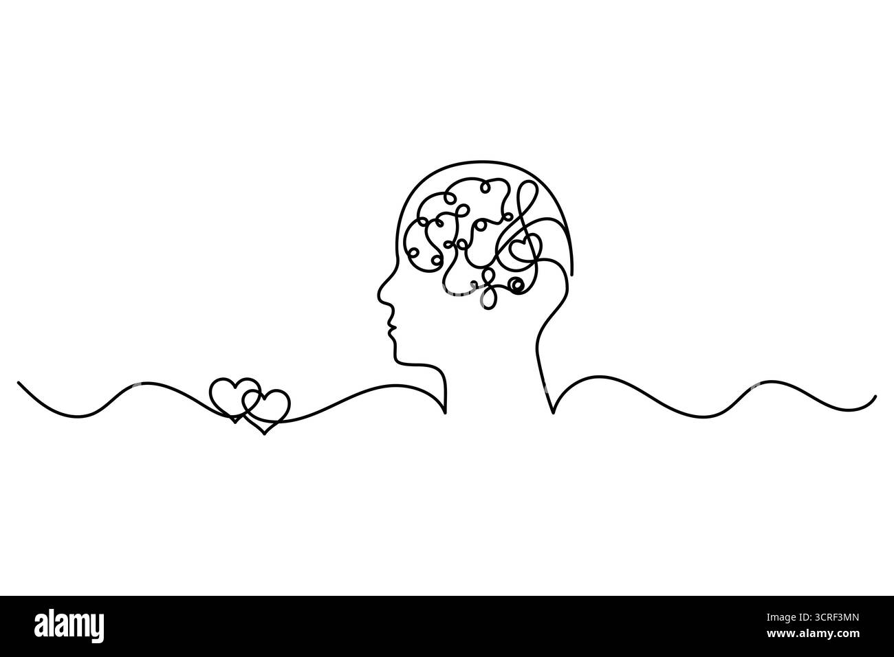 Cerveau humain une ligne dessinant un vecteur continu isolé sur le style minimaliste blanc. Illustration de Vecteur