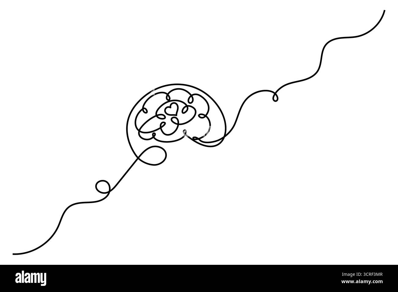 Cerveau humain une ligne dessinant un vecteur continu isolé sur le style minimaliste blanc. Illustration de Vecteur