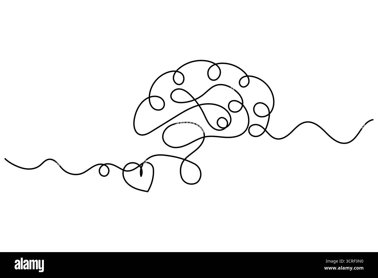 Cerveau humain une ligne dessinant un vecteur continu isolé sur le style minimaliste blanc. Illustration de Vecteur