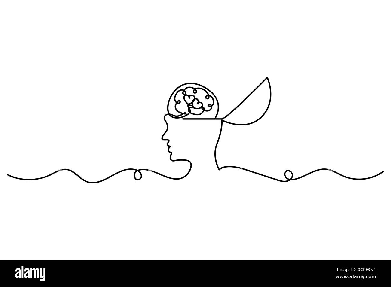 Cerveau humain une ligne dessinant un vecteur continu isolé sur le style minimaliste blanc. Illustration de Vecteur