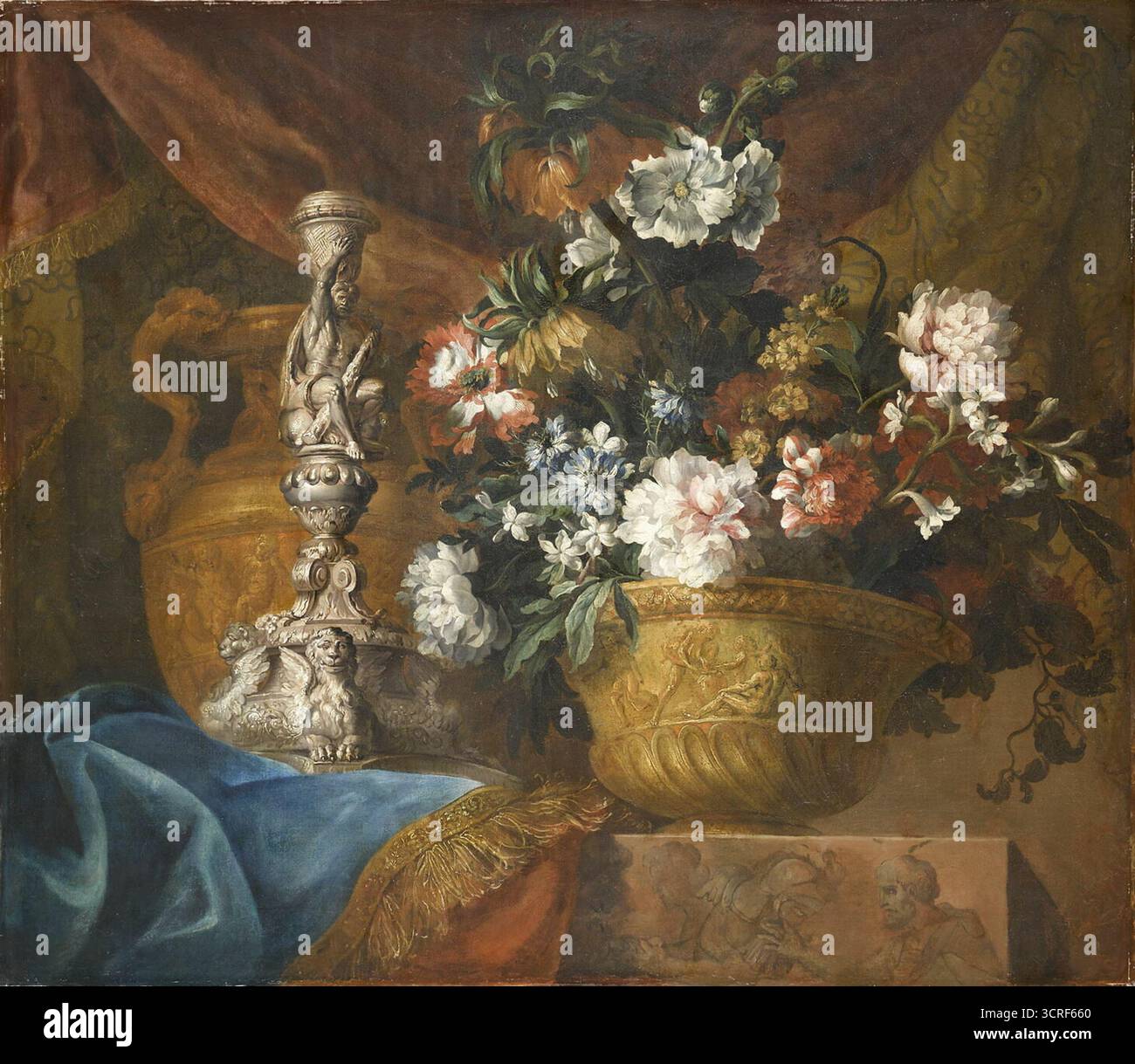 Jean-Baptiste Monnoyer - vase doré avec fleurs - nature morte des années 1600 1600 Banque D'Images