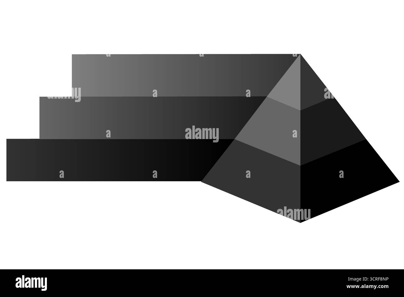 Infographie statistique illustration hiérarchique de triangles noirs et gris divisés et découpés en tiers, forme pyramidale composée de trois couches Illustration de Vecteur