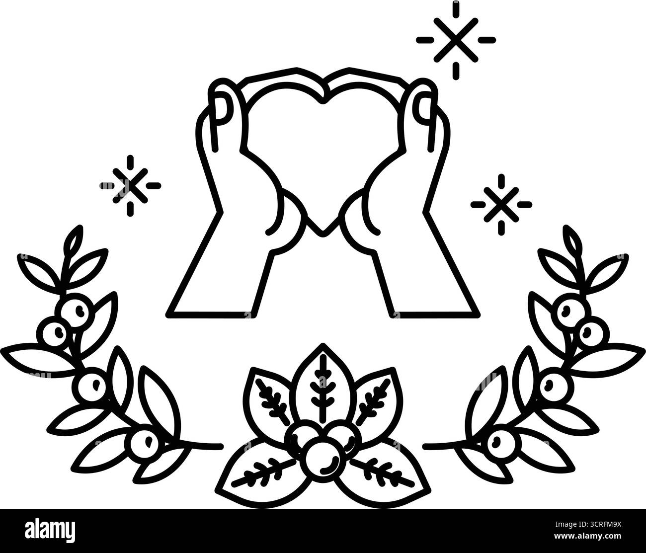 Dessin noir et blanc de deux mains tenant un cœur. Concept d'amour et d'unité Illustration de Vecteur