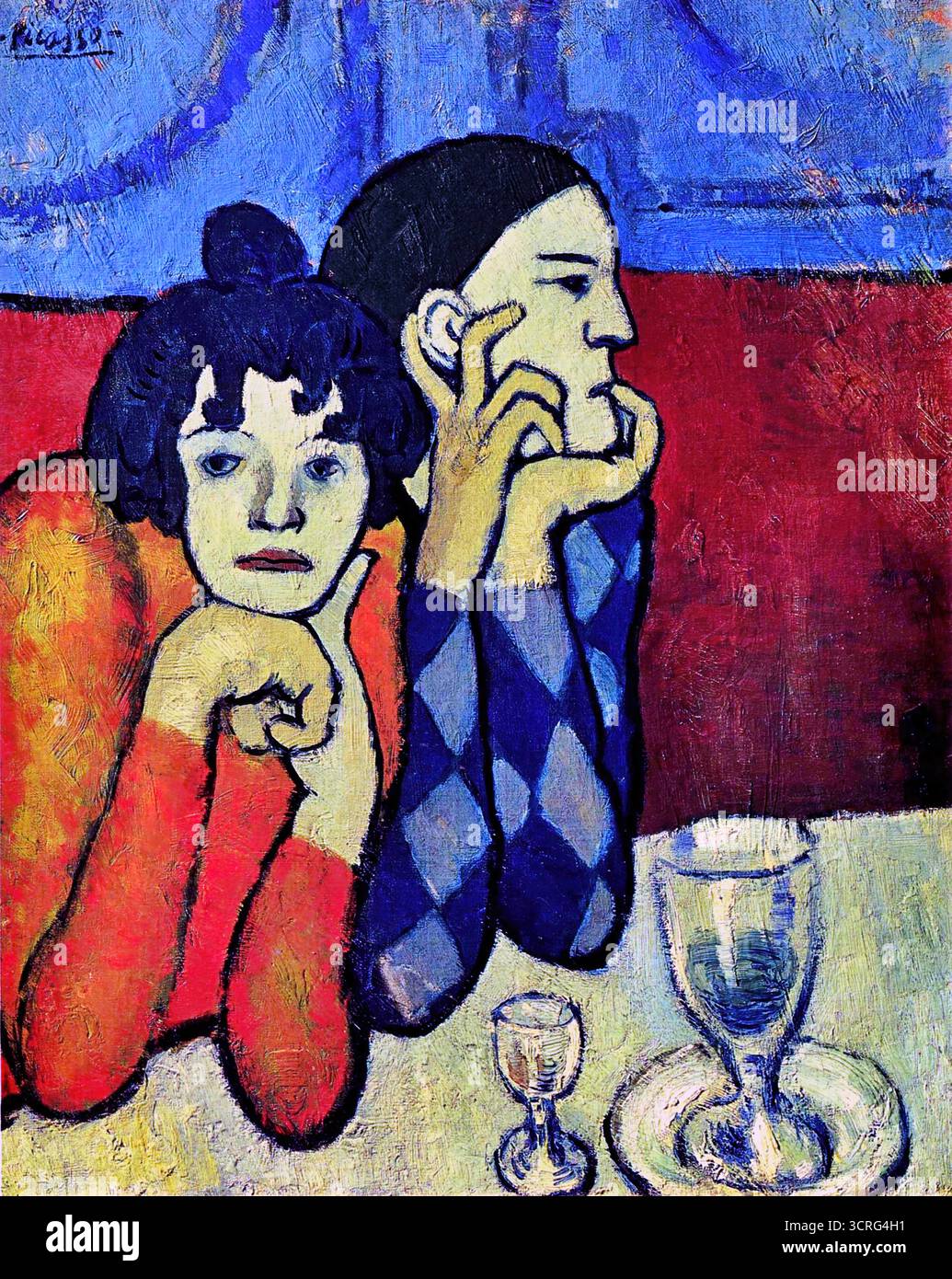 Pablo Picasso, Arlecchino e la sua ragazza (ginnaste vagabonde) [Arlequin et son compagnon (acrobates)], 1901. Illustration de Vecteur