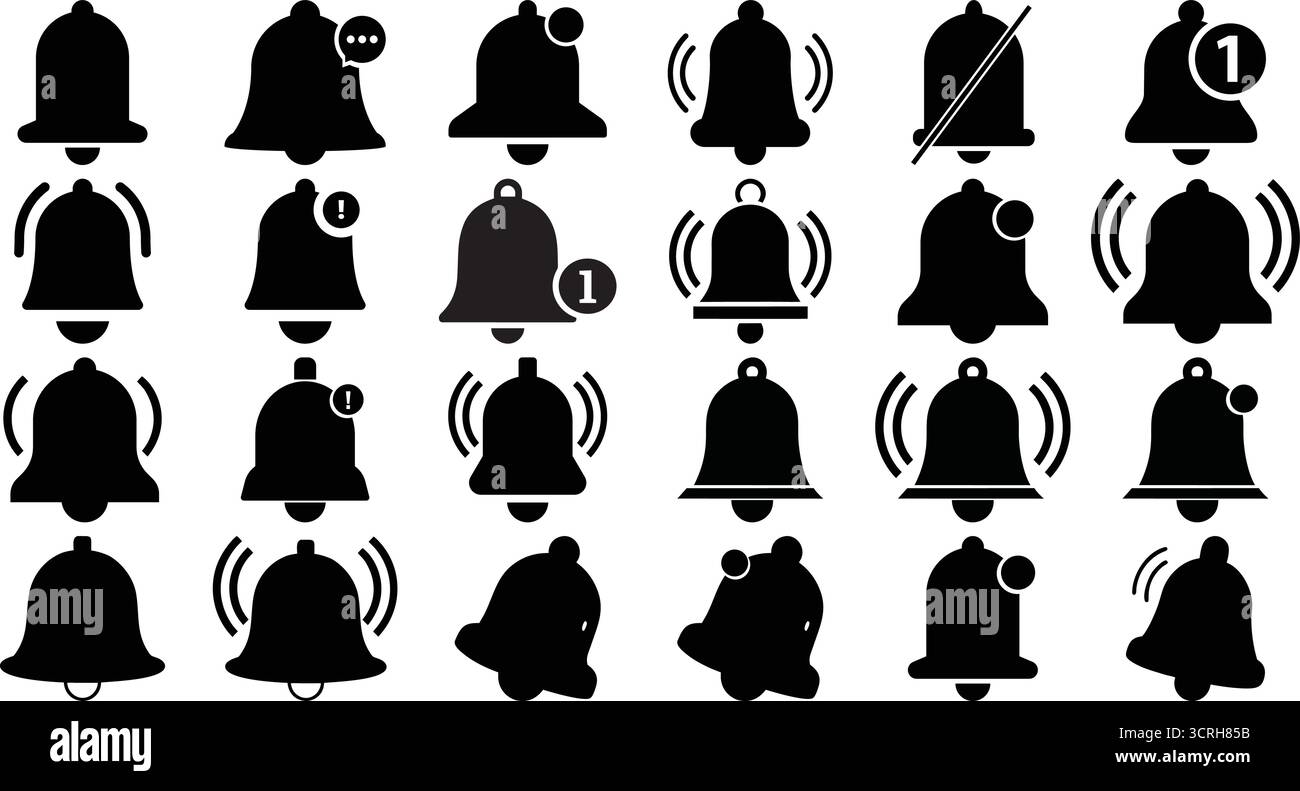 Icônes de sonnerie de notification définies pour les alertes, rappels et alarmes Illustration de Vecteur
