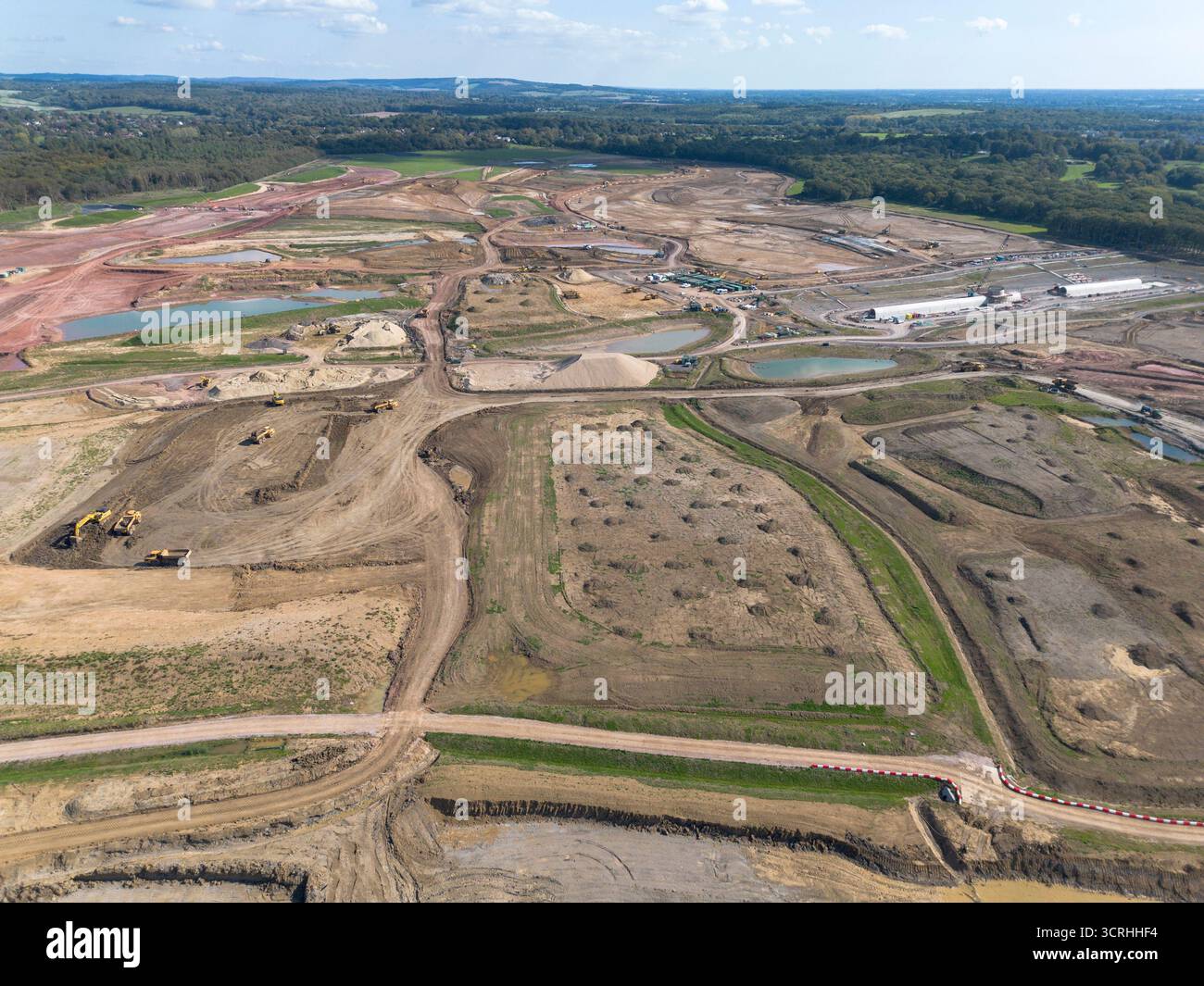 Vue aérienne du site de construction du réservoir Havant Thicket, château de Rowlands, Hampshire, Royaume-Uni Banque D'Images
