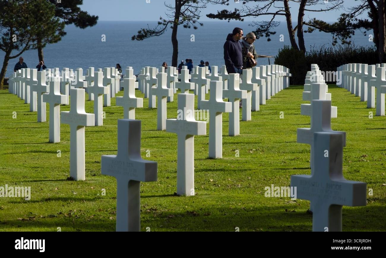 Cimetière américain à Omaha Beach, Normandie, France Banque D'Images