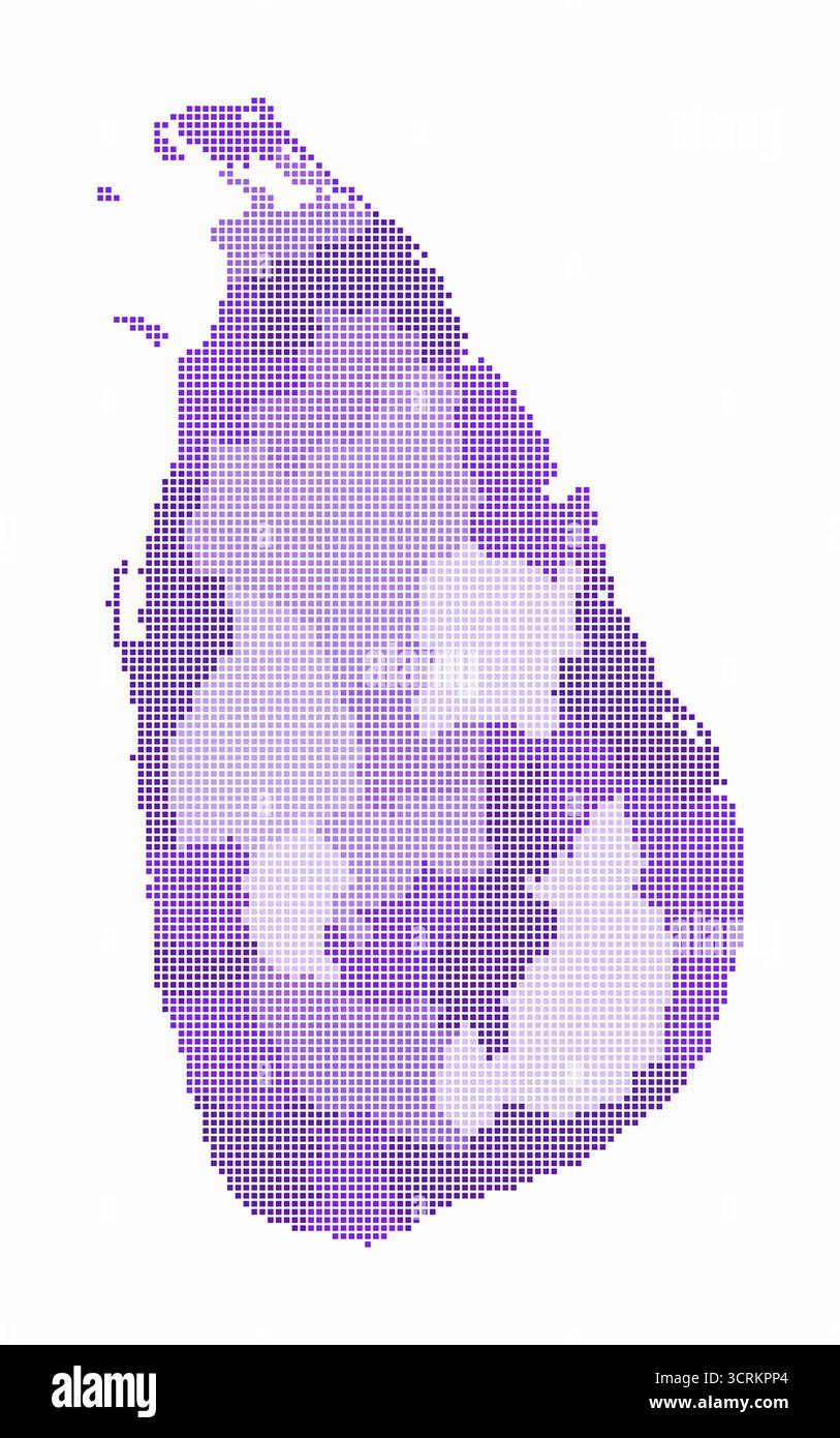 Carte en pointillés du Sri Lanka. Carte de style numérique du pays sur fond blanc. Forme Sri Lanka avec des points carrés. Style de points colorés. Carrés de petite taille. Illustration de Vecteur