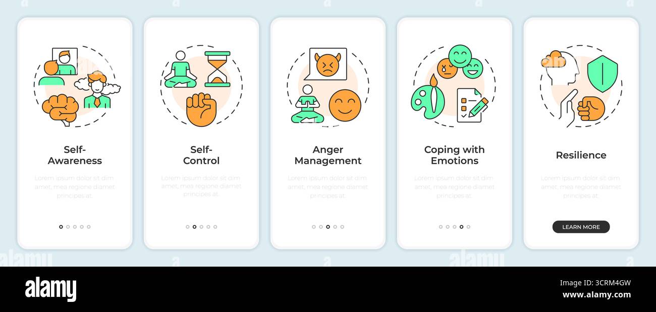 Compétences émotionnelles et autorégulation écran de l'application mobile d'intégration Illustration de Vecteur