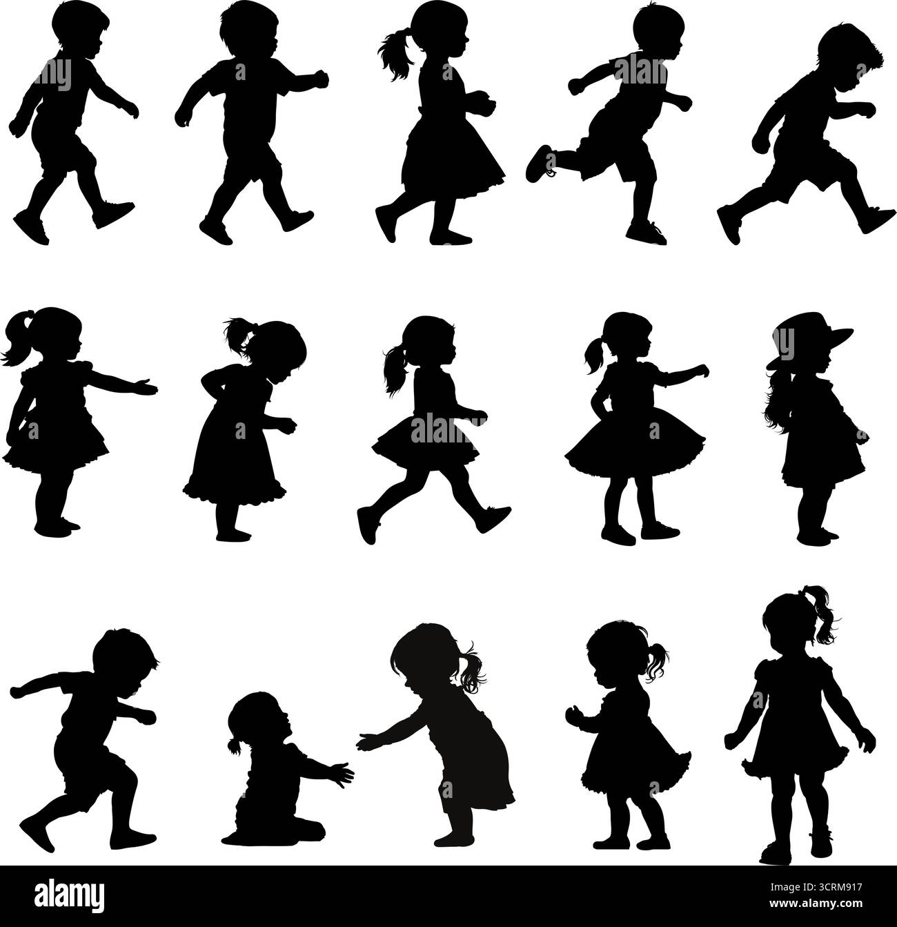 ensemble de silhouettes d'enfants, silhouette de bébé, garçon, fille - illustration vectorielle Illustration de Vecteur