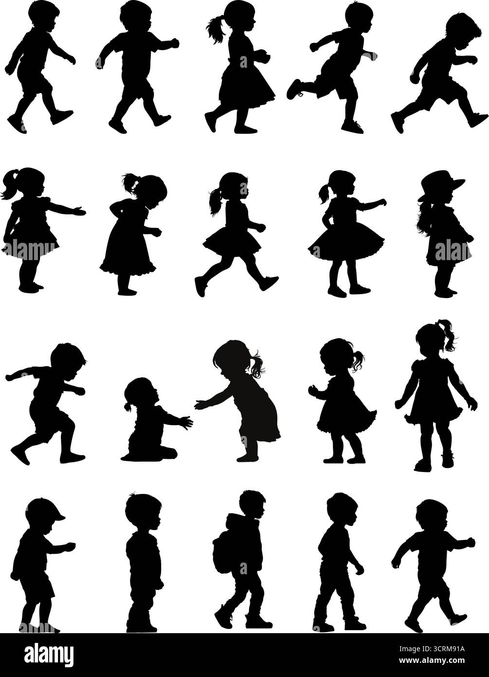 ensemble de silhouettes d'enfants, silhouette de bébé, garçon, fille - illustration vectorielle Illustration de Vecteur