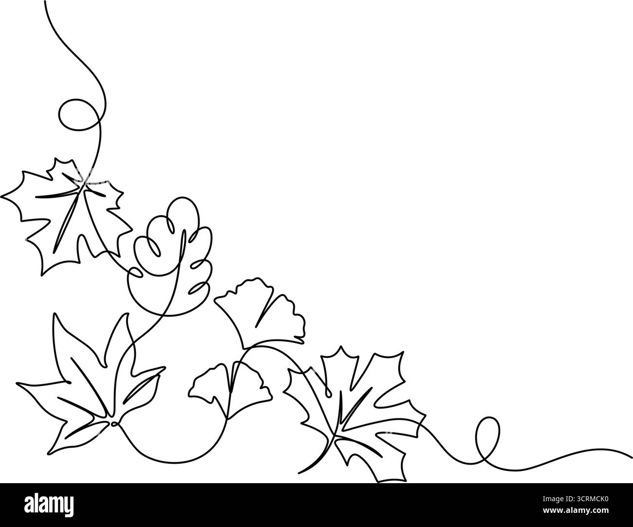 feuille d'automne dessin de ligne continue minimalisme dessin de ligne décoratif de coin dessiné à la main pour la décoration, carte, présentation, impression, publicité, affiche, ornam Illustration de Vecteur