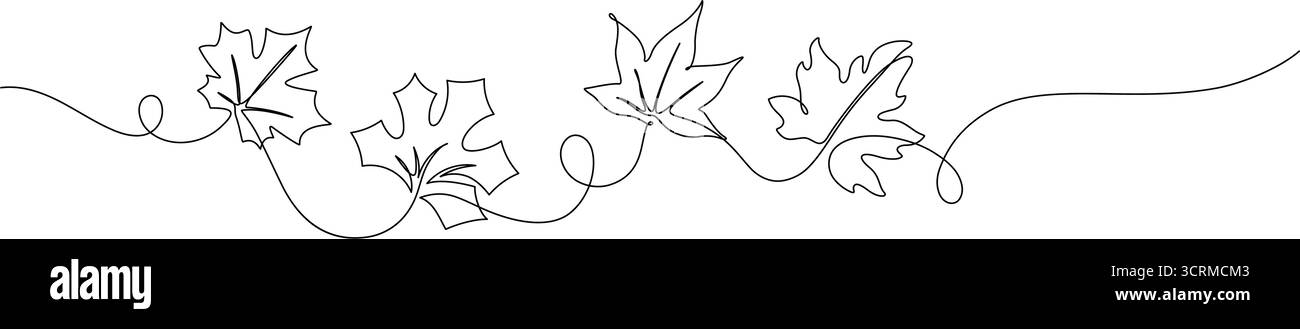 dessin en ligne continu du minimalisme d'élément de ligne de feuille d'érable d'automne pour la décoration, la carte, la présentation, l'impression, la publicité, l'affiche, l'ornement, les éléments, ba Illustration de Vecteur