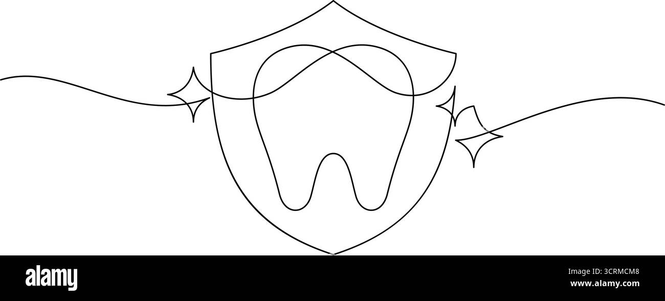 symbole de dent dentaire protection bouclier blanchir une ligne dessin continu minimalisme art décoratif Illustration de Vecteur