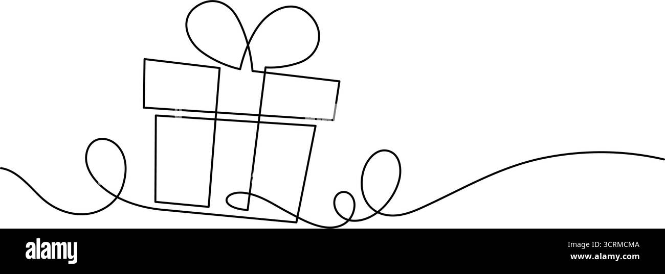 cadeau d'anniversaire boîte ligne continue dessin à la main espace copie minimaliste art décoratif Illustration de Vecteur