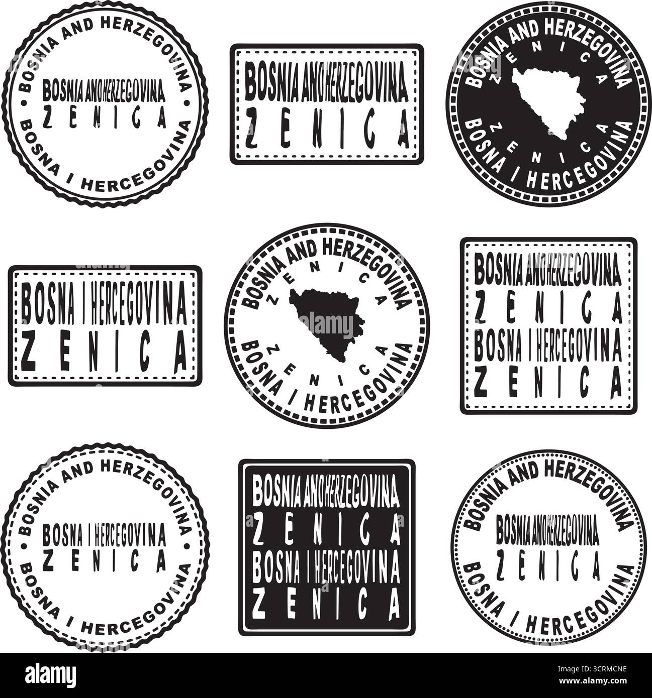 Bosnie-Herzégovine Zenica Round Seal Map Design Illustration de Vecteur