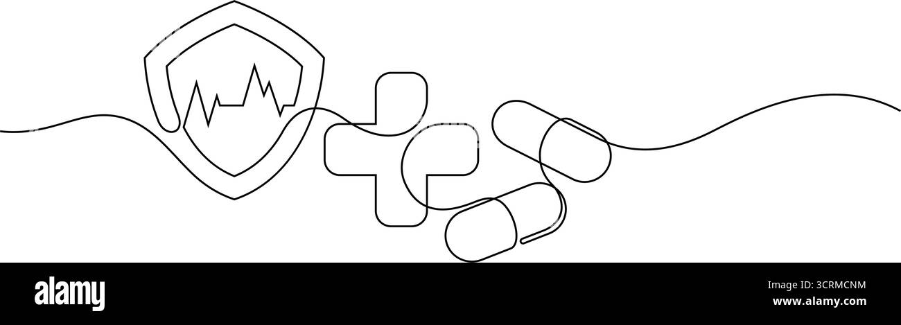 concept de médecine de prévention des soins médicaux une ligne dessinant un minimalisme continu art décoratif Illustration de Vecteur
