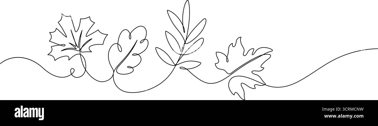 feuille d'automne dessin de ligne continue minimalisme dessin à la main dessin de ligne décoratif dessiné à la main pour la décoration, carte, présentation, impression, publicité, affiche, ornement, ele Illustration de Vecteur