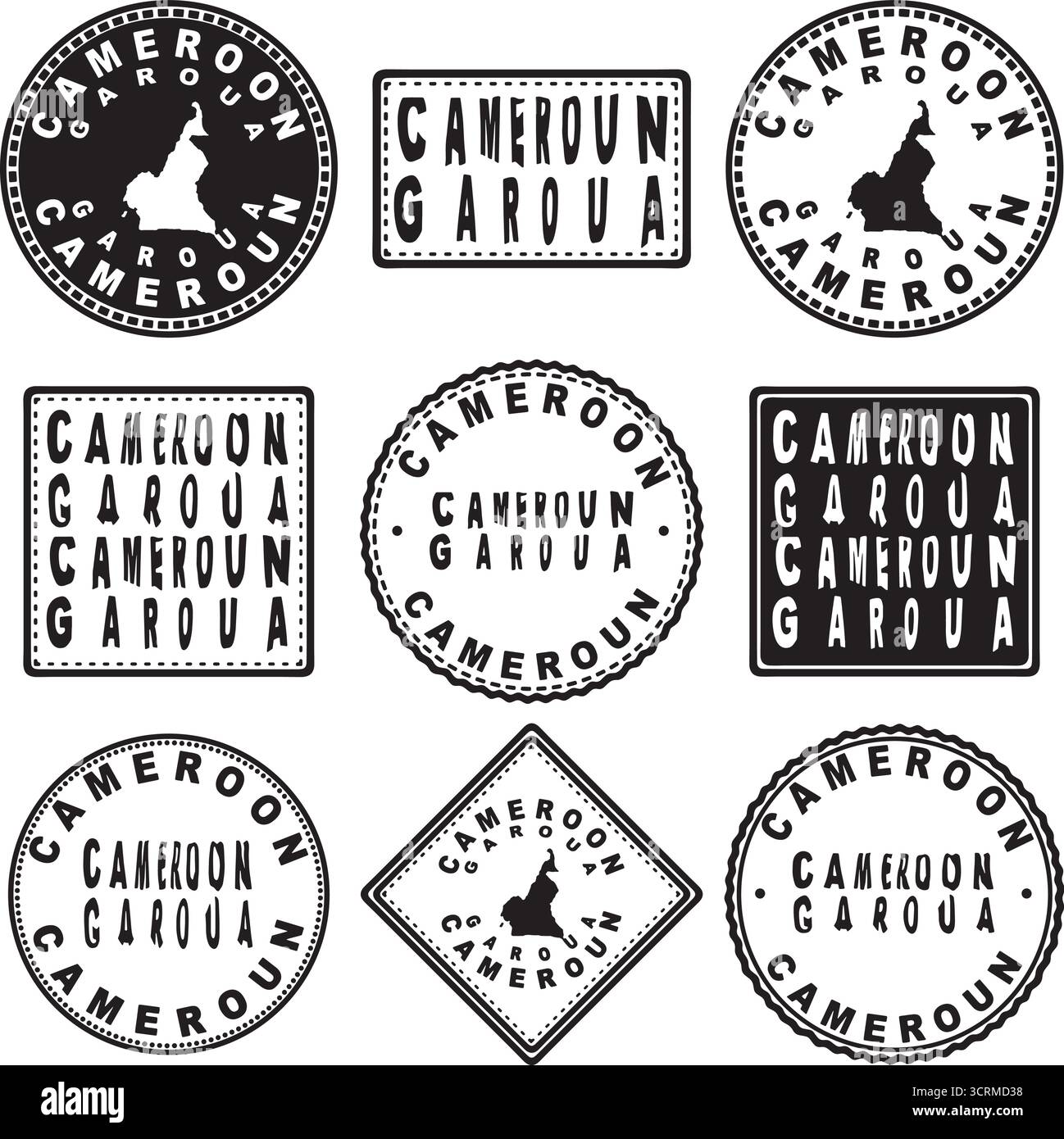 Cameroun Garoua Round Seal Map Design Illustration de Vecteur