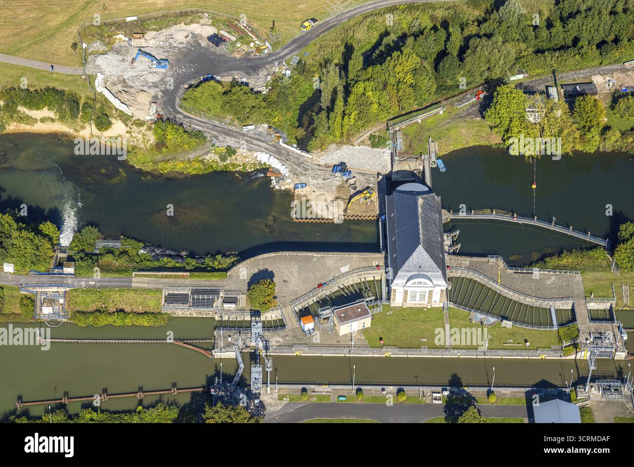 Vue aérienne, chantier de construction à l'écluse de Hamm sur le canal Datteln-Hamm et la rivière Lippe, centre, Hamm, région de la Ruhr, Rhénanie du Nord-Westphalie, Allemagne, c Banque D'Images