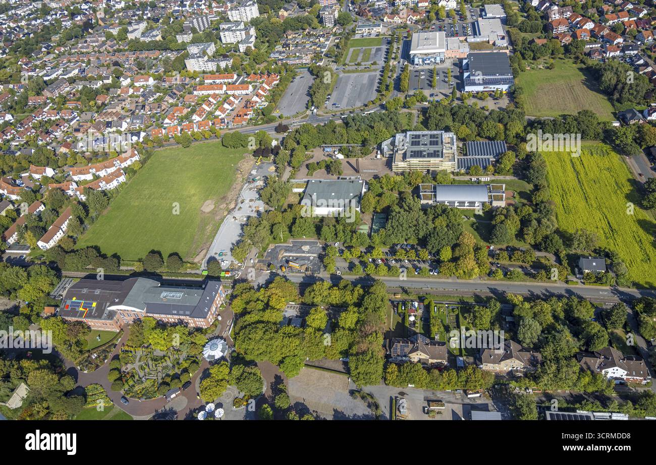 Vue aérienne, chantier et prairie à Freiherr-vom-Stein-Gymnasium, zone d'entrée Maximilianpark Hamm, Uentrop, Hamm, région de la Ruhr, Rhénanie-du-Nord-We Banque D'Images