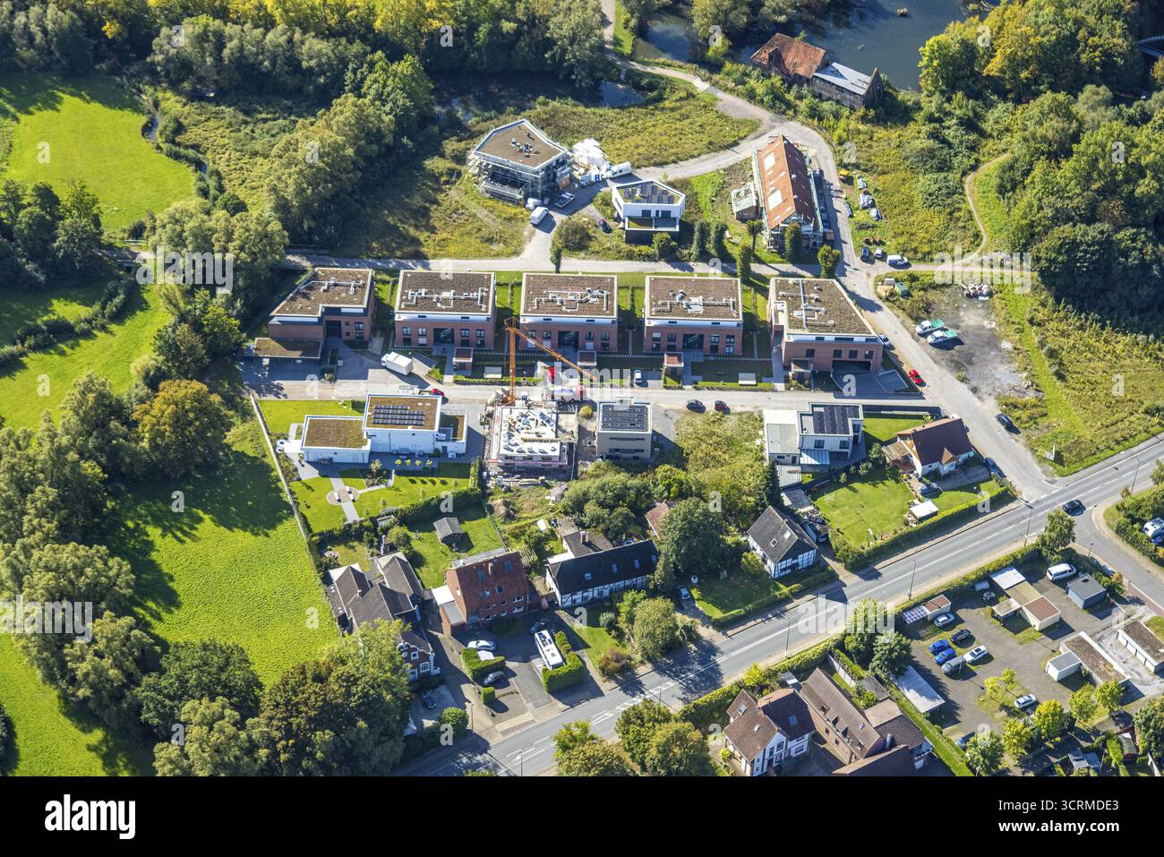 Vue aérienne, chantier et nouvelle zone de développement Schlossstrasse, quartier Heessen, Hamm, région de la Ruhr, Rhénanie-du-Nord-Westphalie, Allemagne, constructi Banque D'Images