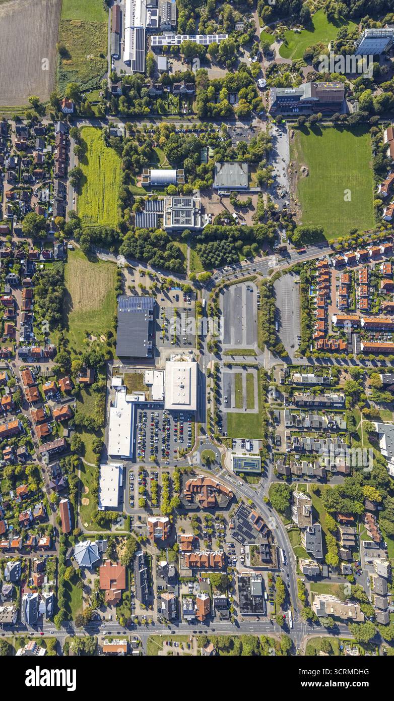 Vue aérienne, Freiherr-vom-Stein-Gymnasium Hamm avec chantier de construction et zone de prairie, zone d'entrée Maximilianpark, Uentrop, Hamm, zone de la Ruhr, Nord R Banque D'Images