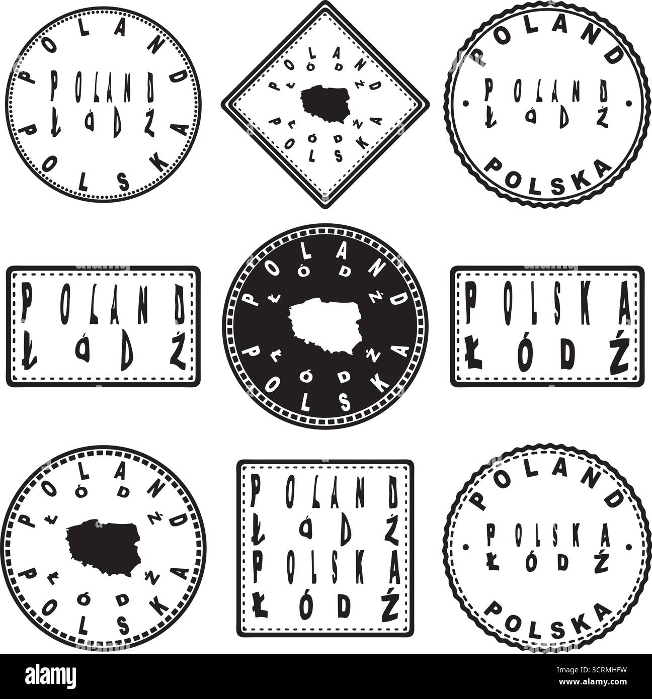 Pologne Lodz Round Seal Map Design Illustration de Vecteur