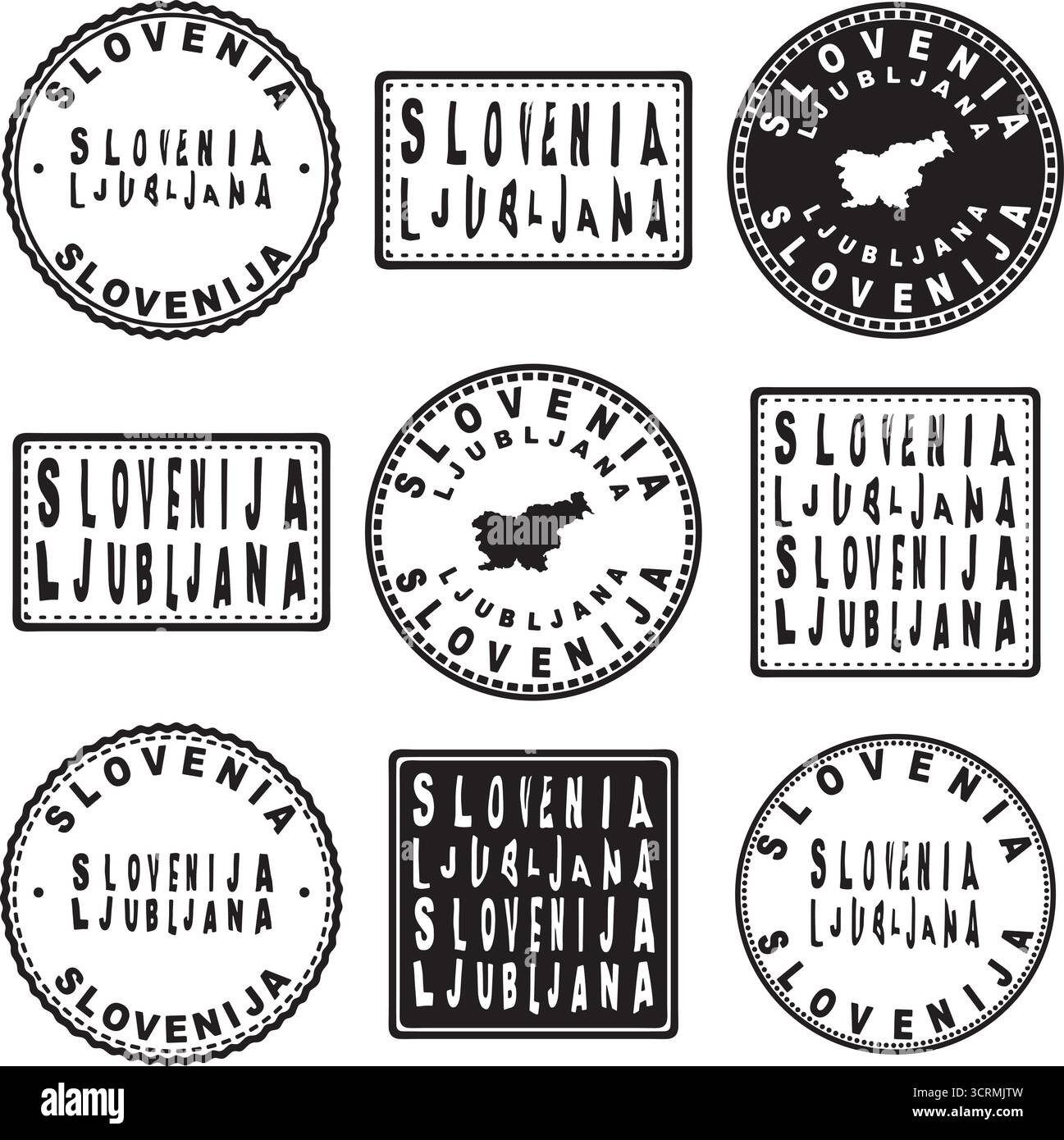 Slovénie Ljubljana Round Seal Map Design Illustration de Vecteur