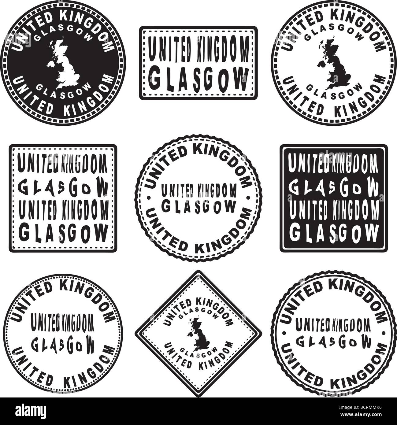 Royaume-Uni Glasgow Round Seal Map Design Illustration de Vecteur