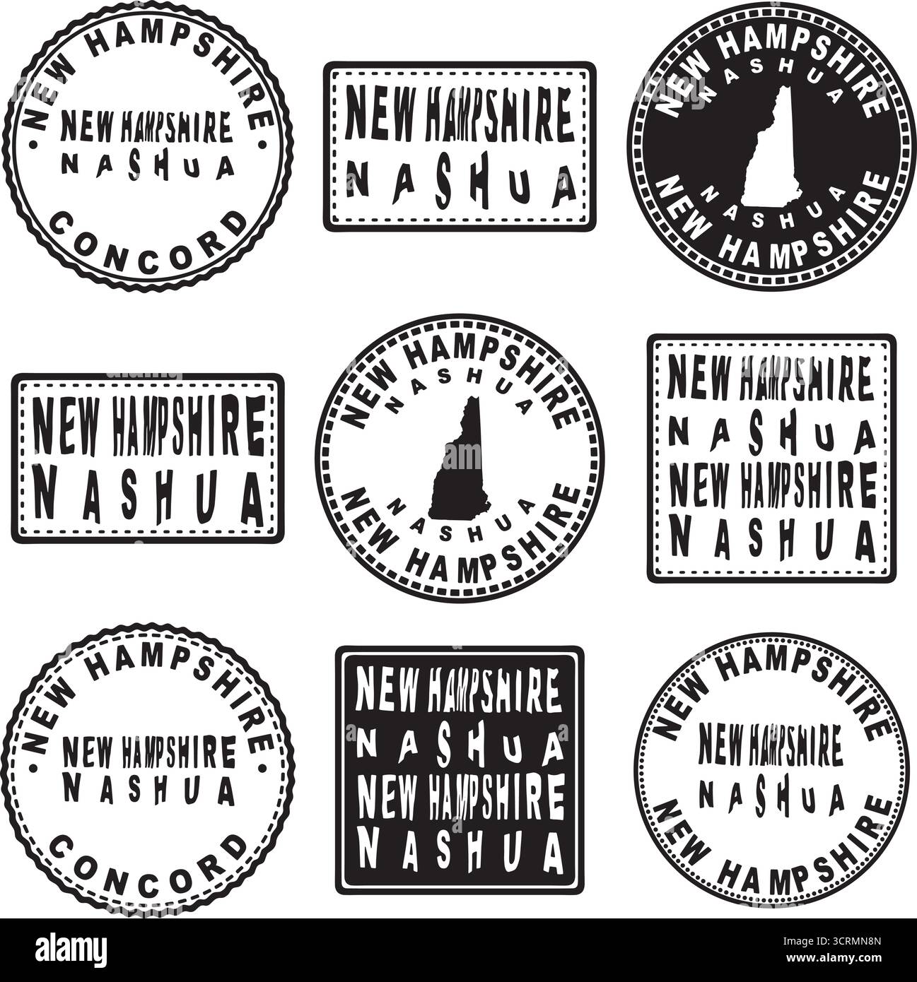 New Hampshire Nashua Round Seal Map Design Illustration de Vecteur
