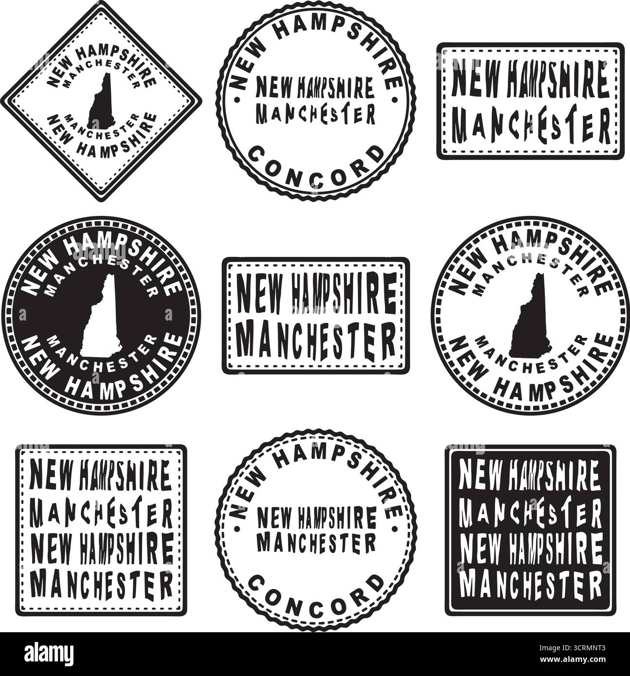 Design de carte de sceau rond New Hampshire Manchester Illustration de Vecteur