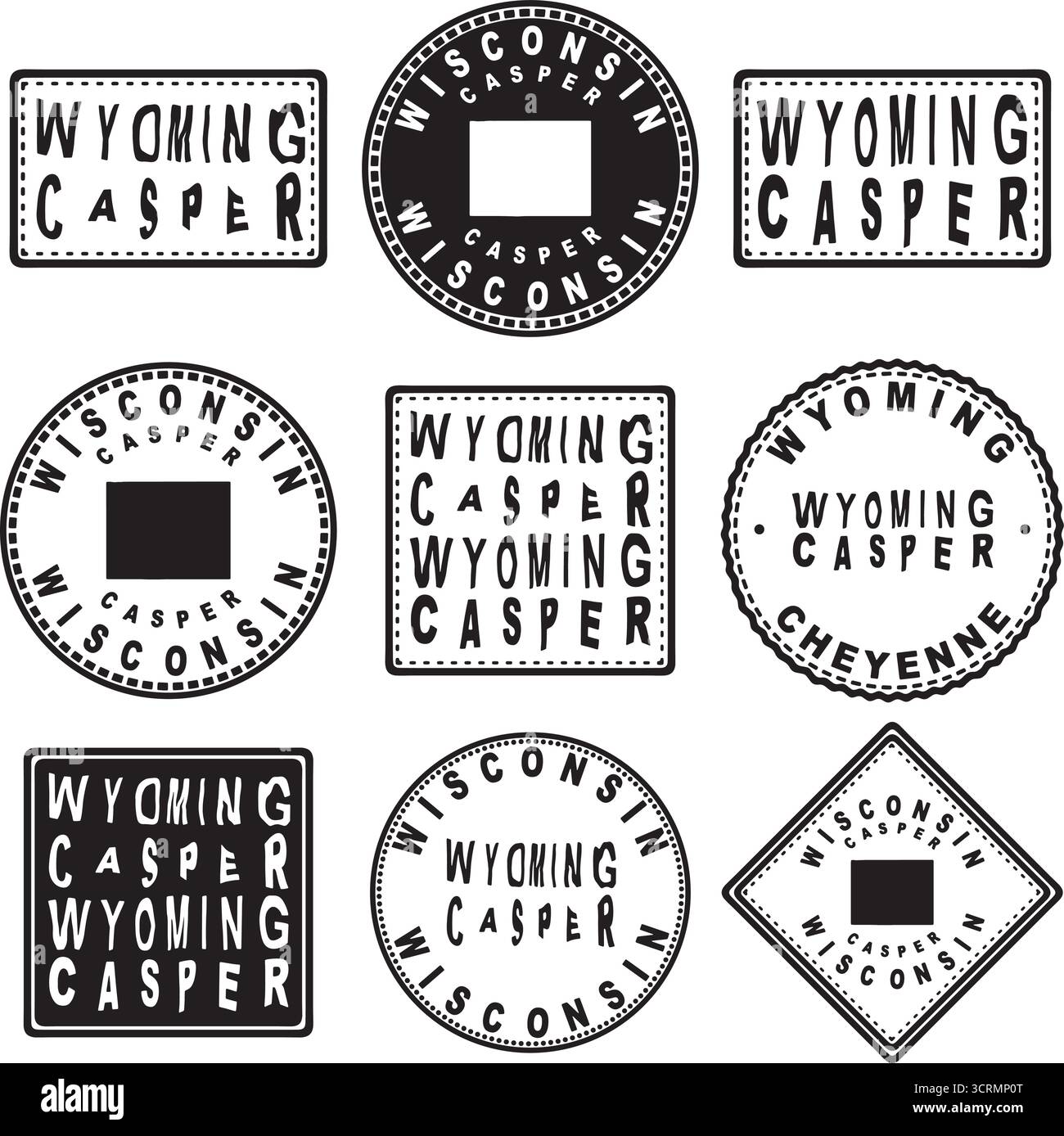 Conception de carte de sceau rond Wyoming Casper Illustration de Vecteur