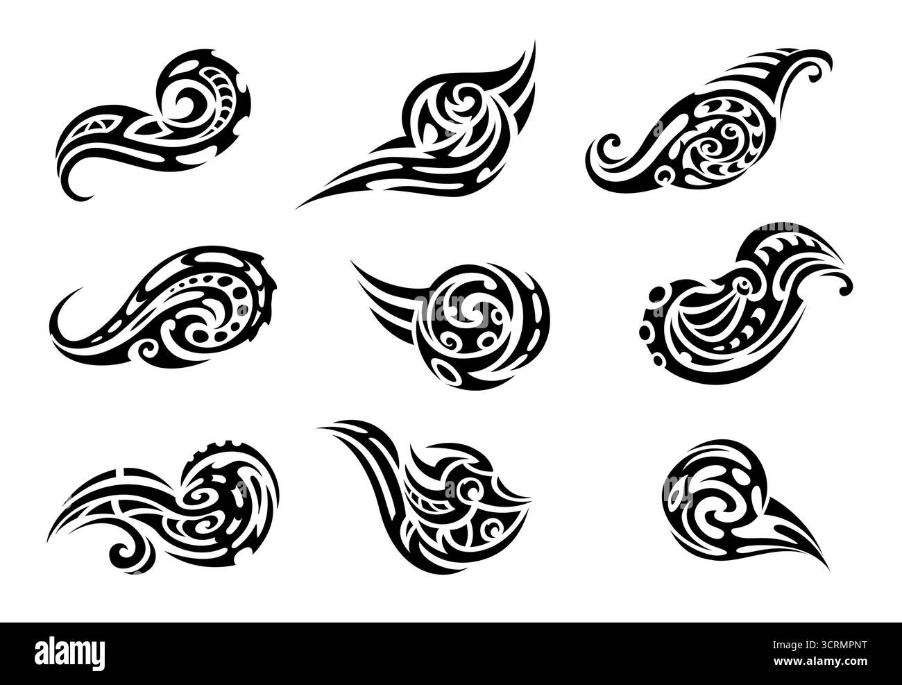 Set de tatouage maori noir, décalcomanies d'ornement tribal Illustration de Vecteur