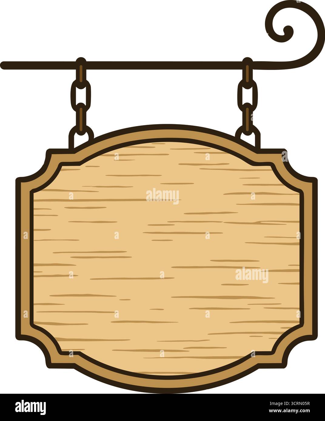 Une plaque en bois sculpté suspendue à un support de style forgé prêt pour les noms ou les directions de magasin Illustration de Vecteur