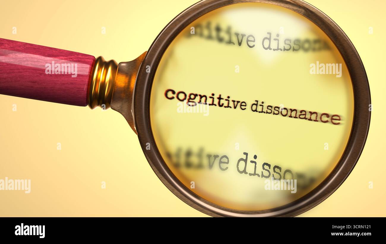 Dissonance cognitive sous loupe. Rechercher, explorer et inspecter la dissonance cognitive. Regardez de plus près et analysez la dissonance cognitive. Banque D'Images