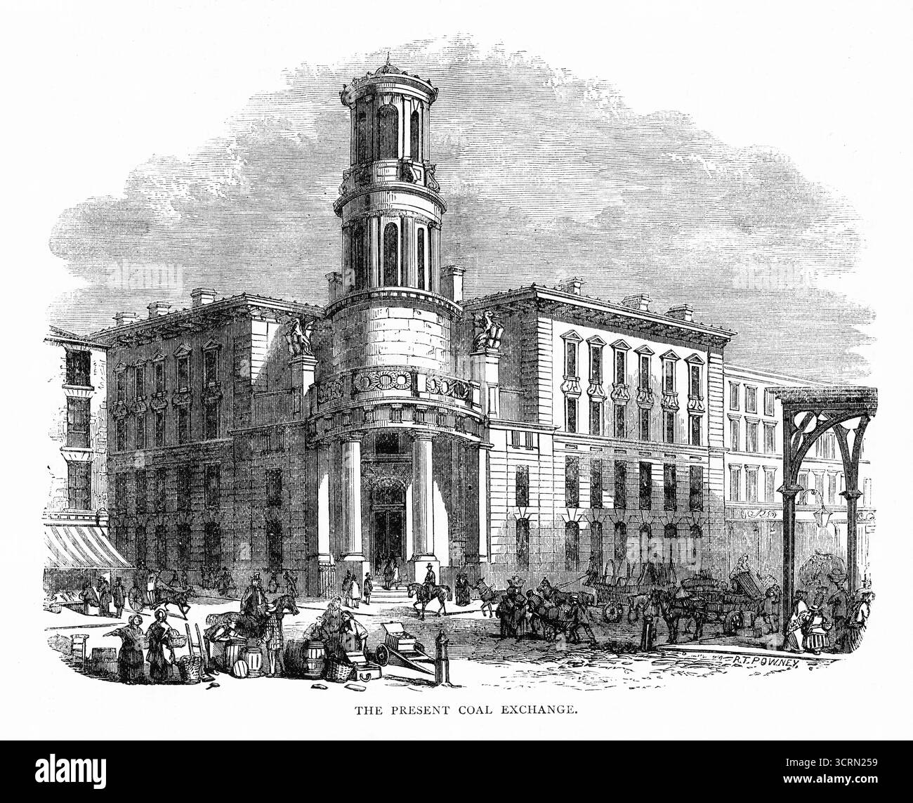 Gravure du XIXe siècle du bâtiment Coal Exchange ouvert par le Prince Albert en 1849. Banque D'Images