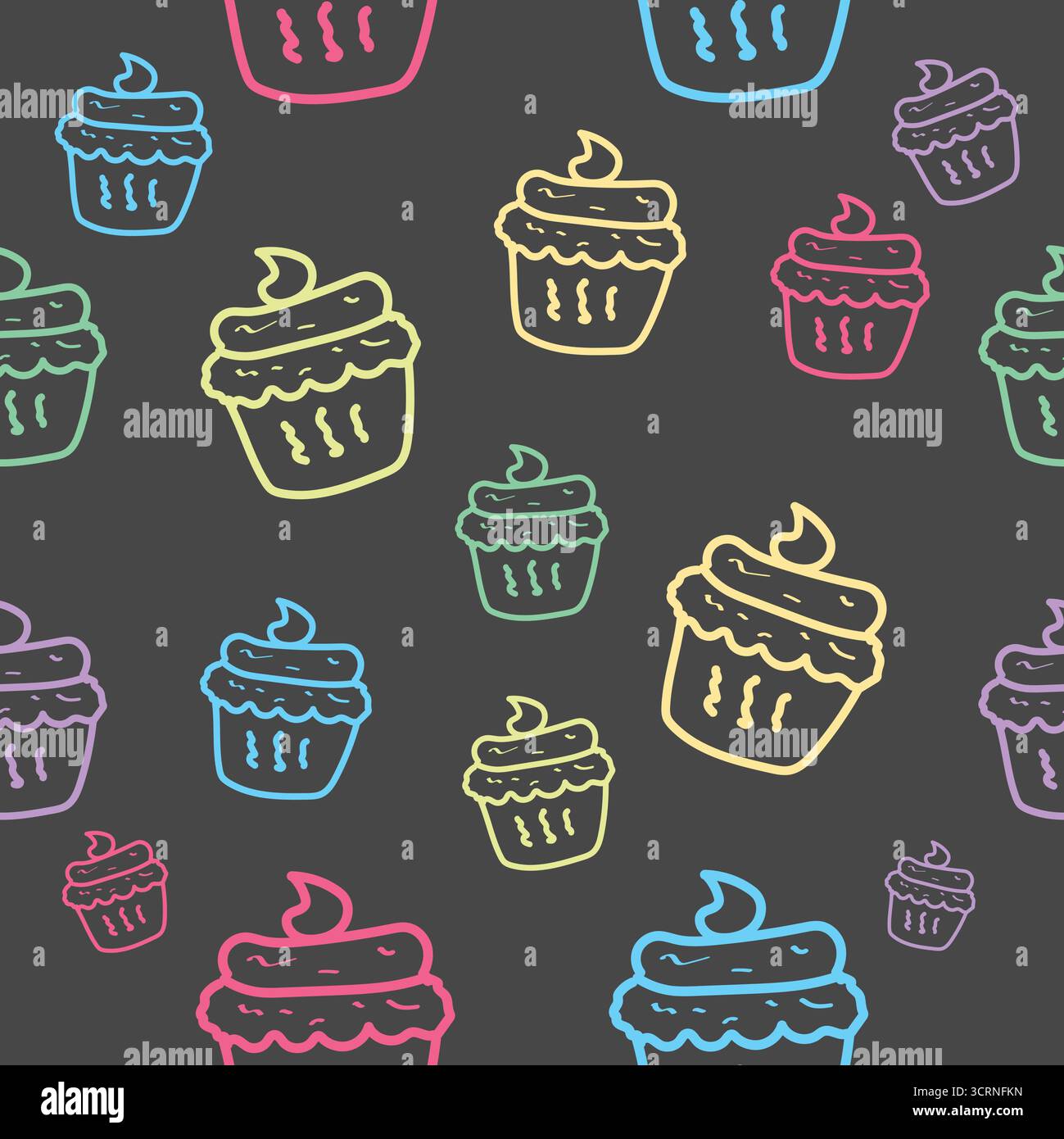 Dessin à la main Neon coloré Cupcake Seamless Pattern illustration vectorielle Illustration de Vecteur