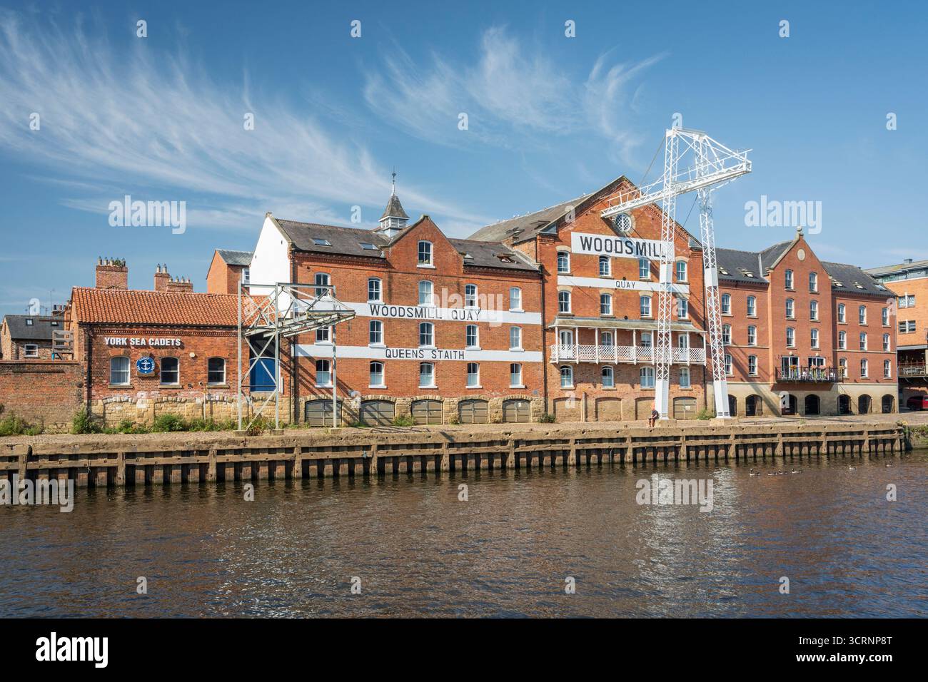 Woodsmill Quay et River Ouse, Queens Staith, York, Angleterre Banque D'Images