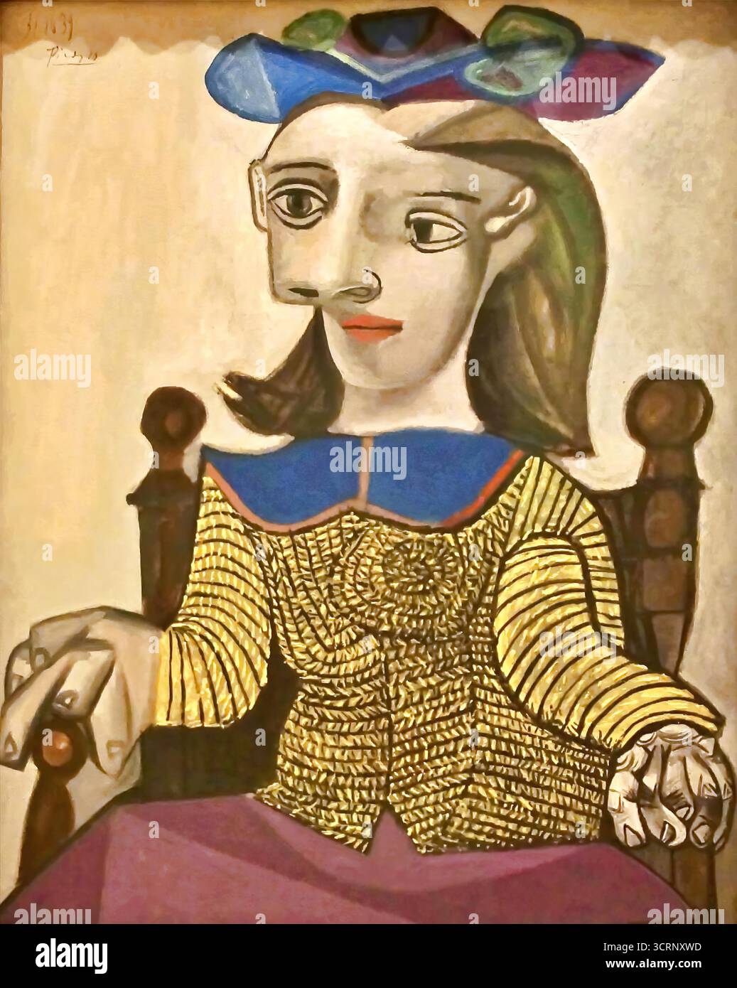 Pablo Picasso, le pull jaune, 1939, portrait moderniste intime. Illustration de Vecteur