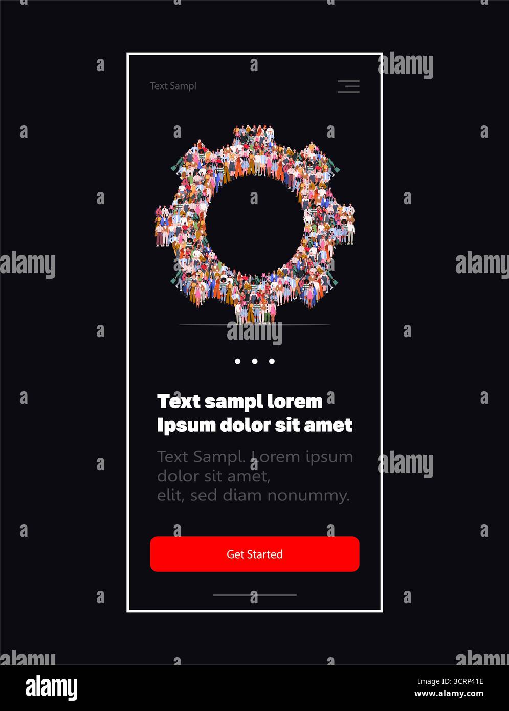 Une illustration sous la forme d'un équipement composé de diverses figures humaines, symbolisant la collaboration et la communauté. Concept de travail d'équipe. Conception Web et Banque D'Images