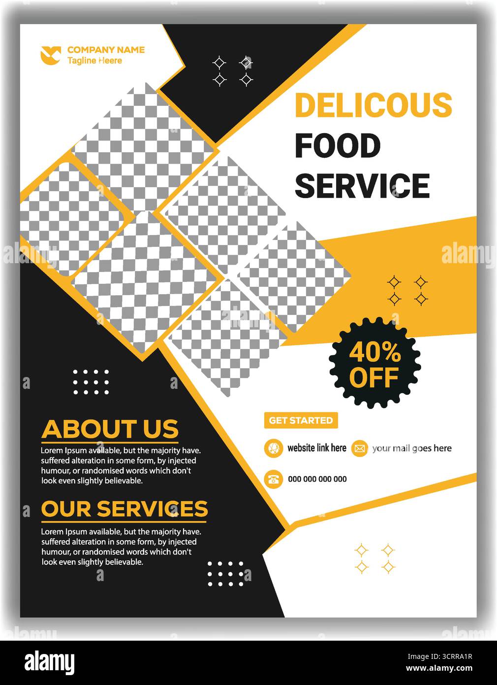 Élégant modèle de circulaire de restaurant Design d'affiche de nourriture jaune vif et noir Illustration de Vecteur